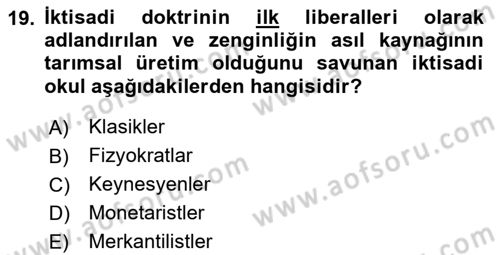 Genel Ekonomi Dersi 2024 - 2025 Yılı Yaz Okulu Sınav Soruları 19. Soru