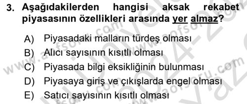 Genel Ekonomi Dersi 2024 - 2025 Yılı Yaz Okulu Sınav Soruları 3. Soru