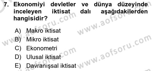 Genel Ekonomi Dersi 2024 - 2025 Yılı Yaz Okulu Sınav Soruları 7. Soru