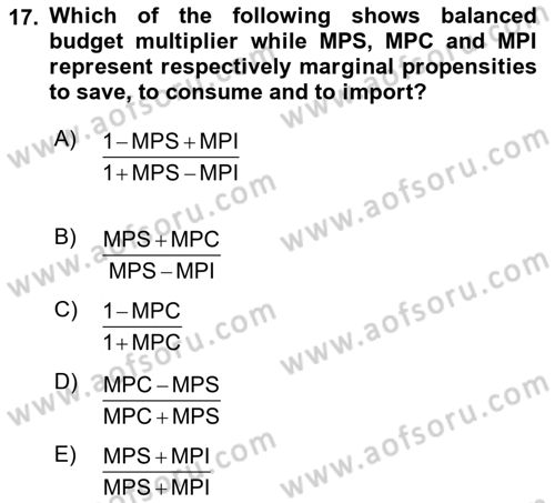 Introduction to Economics 2 Dersi 2017 - 2018 Yılı (Vize) Ara Sınav Soruları 17. Soru