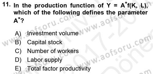 Introduction to Economics 2 Dersi 2017 - 2018 Yılı (Final) Dönem Sonu Sınav Soruları 11. Soru