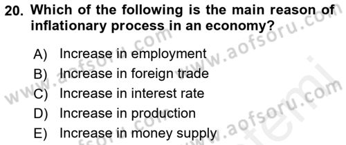 Introduction to Economics 2 Dersi 2017 - 2018 Yılı (Final) Dönem Sonu Sınav Soruları 20. Soru