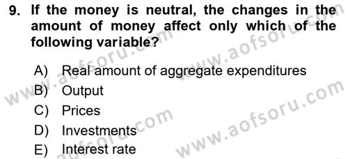 Introduction to Economics 2 Dersi 2017 - 2018 Yılı (Final) Dönem Sonu Sınav Soruları 9. Soru