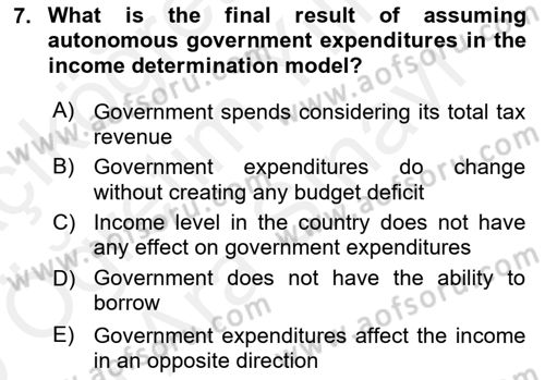 Introduction to Economics 2 Dersi 2018 - 2019 Yılı (Vize) Ara Sınavı 7. Soru