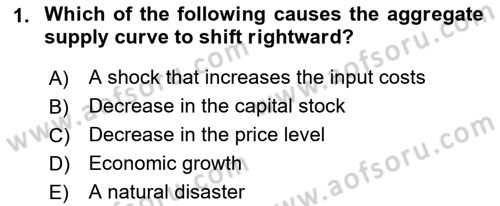 Introduction to Economics 2 Dersi 2018 - 2019 Yılı (Final) Dönem Sonu Sınav Soruları 1. Soru