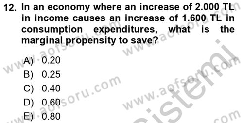 Introduction to Economics 2 Dersi 2018 - 2019 Yılı Yaz Okulu Sınav Soruları 12. Soru