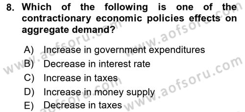 Introduction to Economics 2 Dersi 2018 - 2019 Yılı Yaz Okulu Sınav Soruları 8. Soru