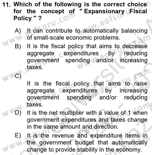 Introduction to Economics 2 Dersi 2020 - 2021 Yılı Yaz Okulu Sınav Soruları 11. Soru
