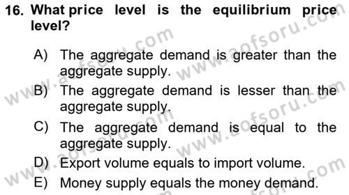 Introduction to Economics 2 Dersi 2020 - 2021 Yılı Yaz Okulu Sınav Soruları 16. Soru
