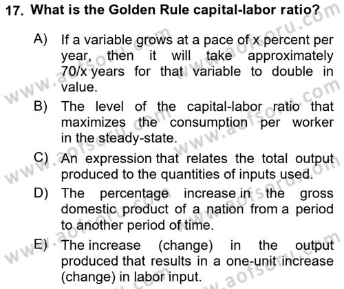Introduction to Economics 2 Dersi 2020 - 2021 Yılı Yaz Okulu Sınav Soruları 17. Soru