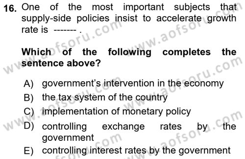 Introduction to Economics 2 Dersi 2021 - 2022 Yılı (Vize) Ara Sınavı 16. Soru