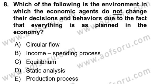 Introduction to Economics 2 Dersi 2021 - 2022 Yılı (Vize) Ara Sınavı 8. Soru
