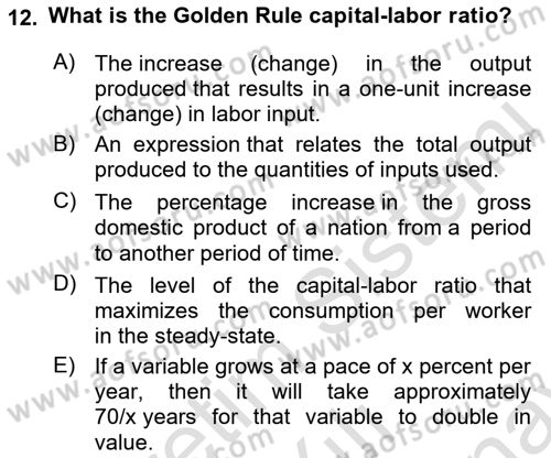 Introduction to Economics 2 Dersi 2021 - 2022 Yılı (Final) Dönem Sonu Sınav Soruları 12. Soru