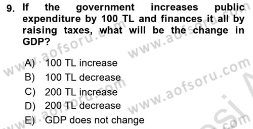 Introduction to Economics 2 Dersi 2021 - 2022 Yılı Yaz Okulu Sınavı 9. Soru