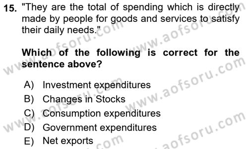 Introduction to Economics 2 Dersi 2022 - 2023 Yılı Yaz Okulu Sınav Soruları 15. Soru