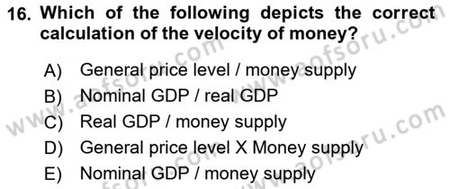 Introduction to Economics 2 Dersi 2022 - 2023 Yılı Yaz Okulu Sınav Soruları 16. Soru