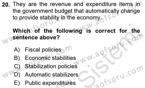 Introduction to Economics 2 Dersi 2022 - 2023 Yılı Yaz Okulu Sınav Soruları 20. Soru