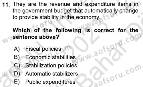 Introduction to Economics 2 Dersi 2023 - 2024 Yılı (Vize) Ara Sınav Soruları 11. Soru