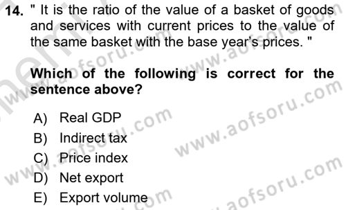 Introduction to Economics 2 Dersi 2023 - 2024 Yılı (Vize) Ara Sınav Soruları 14. Soru