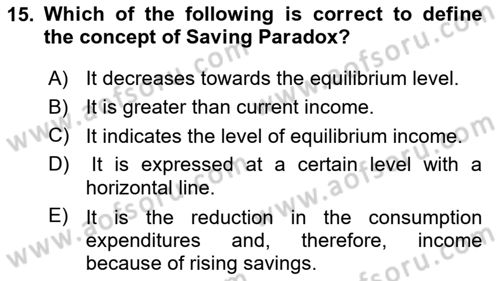 Introduction to Economics 2 Dersi 2023 - 2024 Yılı (Vize) Ara Sınav Soruları 15. Soru