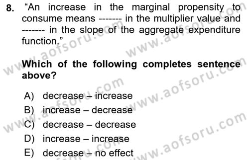 Introduction to Economics 2 Dersi 2023 - 2024 Yılı (Vize) Ara Sınav Soruları 8. Soru