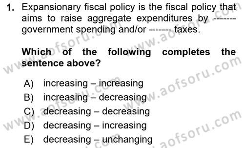 Introduction to Economics 2 Dersi 2023 - 2024 Yılı (Final) Dönem Sonu Sınav Soruları 1. Soru