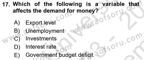 Introduction to Economics 2 Dersi 2023 - 2024 Yılı (Final) Dönem Sonu Sınav Soruları 17. Soru