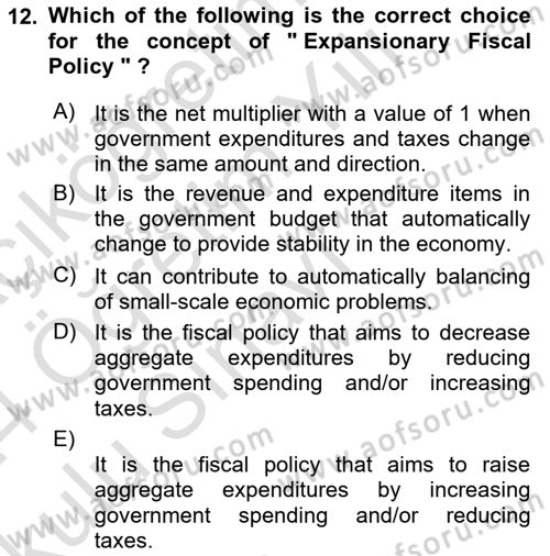 Introduction to Economics 2 Dersi 2023 - 2024 Yılı Yaz Okulu Sınav Soruları 12. Soru