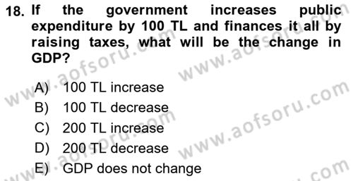 Introduction to Economics 2 Dersi 2023 - 2024 Yılı Yaz Okulu Sınav Soruları 18. Soru