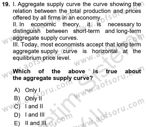 Introduction to Economics 2 Dersi 2023 - 2024 Yılı Yaz Okulu Sınav Soruları 19. Soru