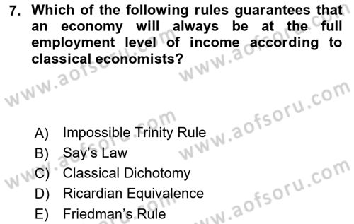 Introduction to Economics 2 Dersi 2023 - 2024 Yılı Yaz Okulu Sınav Soruları 7. Soru