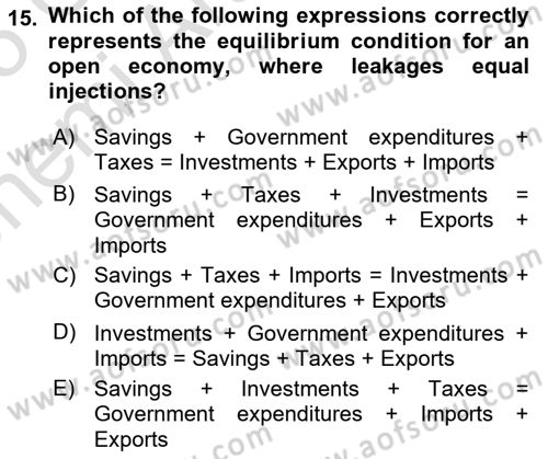 Introduction to Economics 2 Dersi 2024 - 2025 Yılı (Vize) Ara Sınav Soruları 15. Soru
