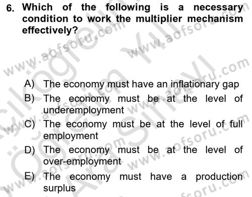 Introduction to Economics 2 Dersi 2024 - 2025 Yılı (Vize) Ara Sınav Soruları 6. Soru