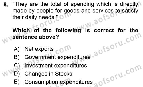 Introduction to Economics 2 Dersi 2024 - 2025 Yılı (Final) Dönem Sonu Sınav Soruları 8. Soru