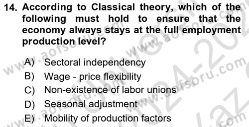 Introduction to Economics 2 Dersi 2024 - 2025 Yılı Yaz Okulu Sınav Soruları 14. Soru