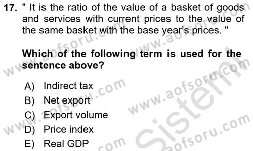 Introduction to Economics 2 Dersi 2024 - 2025 Yılı Yaz Okulu Sınav Soruları 17. Soru