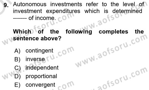 Introduction to Economics 2 Dersi 2024 - 2025 Yılı Yaz Okulu Sınav Soruları 9. Soru
