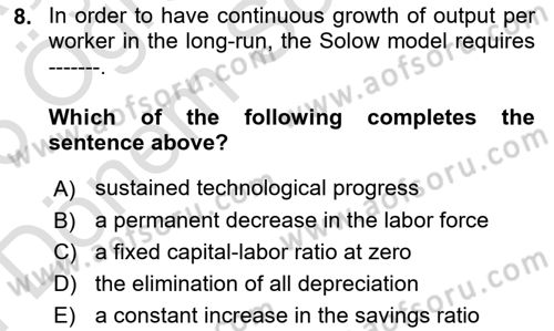 Introduction to Economics 2 Dersi 2025 - 2026 Yılı (Final) Dönem Sonu Sınav Soruları 8. Soru