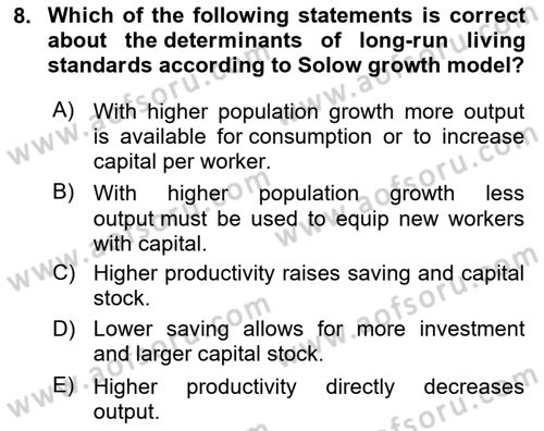 Introduction to Economics 2 Dersi 2025 - 2026 Yılı Yaz Okulu Sınav Soruları 8. Soru
