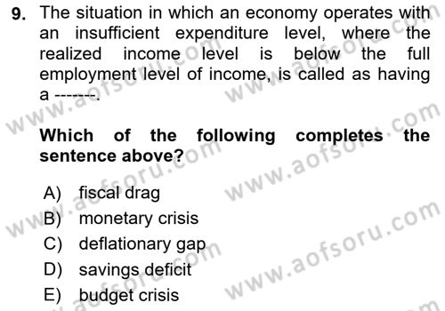 Introduction to Economics 2 Dersi 2025 - 2026 Yılı Yaz Okulu Sınav Soruları 9. Soru