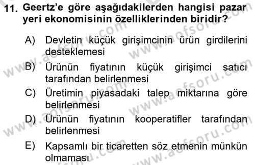 Ekonomi Sosyolojisi Dersi 2021 - 2022 Yılı (Vize) Ara Sınav Soruları 11. Soru