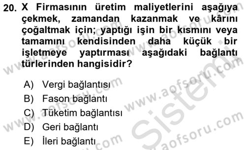 Ekonomi Sosyolojisi Dersi 2021 - 2022 Yılı (Vize) Ara Sınav Soruları 20. Soru