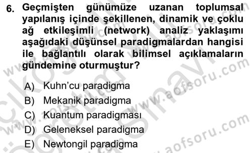 Ekonomi Sosyolojisi Dersi 2021 - 2022 Yılı (Vize) Ara Sınav Soruları 6. Soru