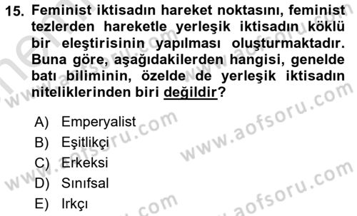 Ekonomi Sosyolojisi Dersi 2023 - 2024 Yılı (Vize) Ara Sınav Soruları 15. Soru