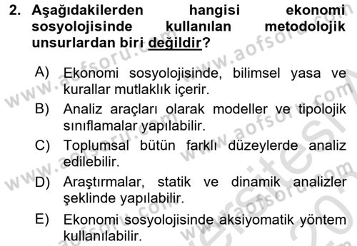 Ekonomi Sosyolojisi Dersi 2023 - 2024 Yılı (Vize) Ara Sınav Soruları 2. Soru