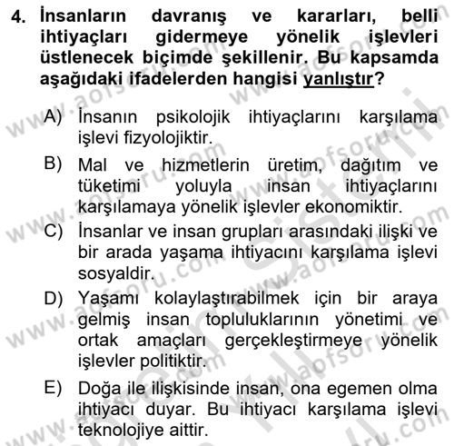 Ekonomi Sosyolojisi Dersi 2023 - 2024 Yılı (Vize) Ara Sınav Soruları 4. Soru