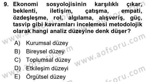 Ekonomi Sosyolojisi Dersi 2023 - 2024 Yılı (Vize) Ara Sınav Soruları 9. Soru