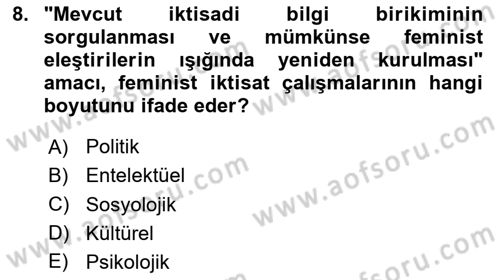 Ekonomi Sosyolojisi Dersi 2024 - 2025 Yılı Yaz Okulu Sınav Soruları 8. Soru
