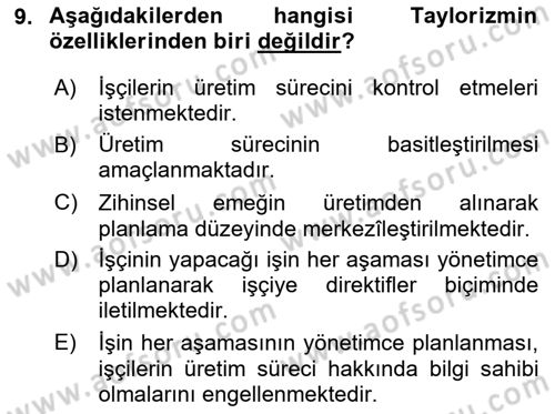 Ekonomi Sosyolojisi Dersi 2024 - 2025 Yılı Yaz Okulu Sınav Soruları 9. Soru