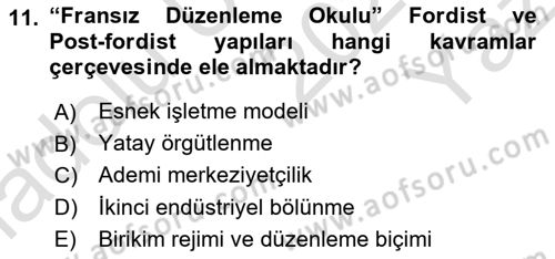 Ekonomi Sosyolojisi -x Dersi 2024 - 2025 Yılı Yaz Okulu Sınav Soruları 11. Soru